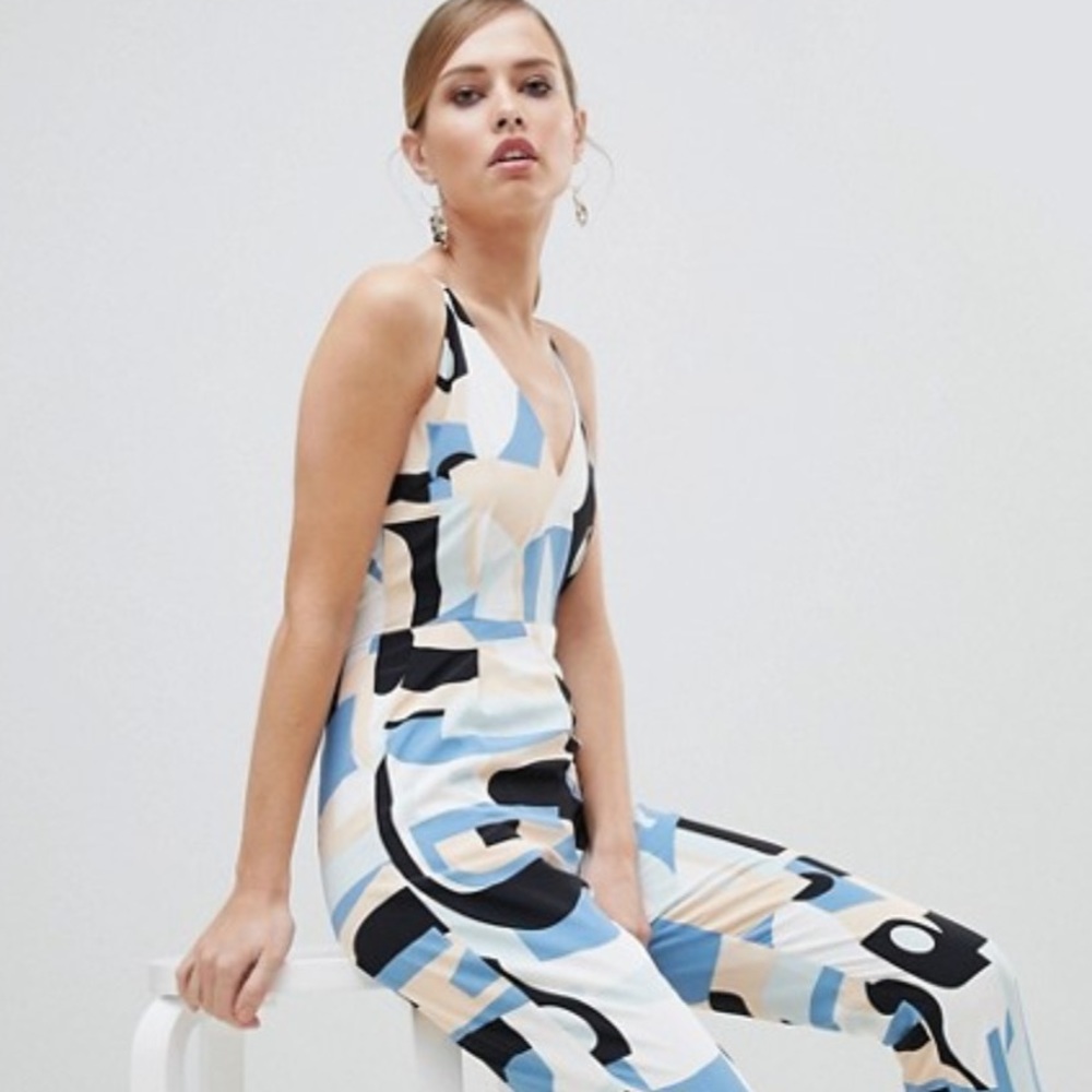 ASOS Lavish Alice Abstract Print Strappy Jumpsuit